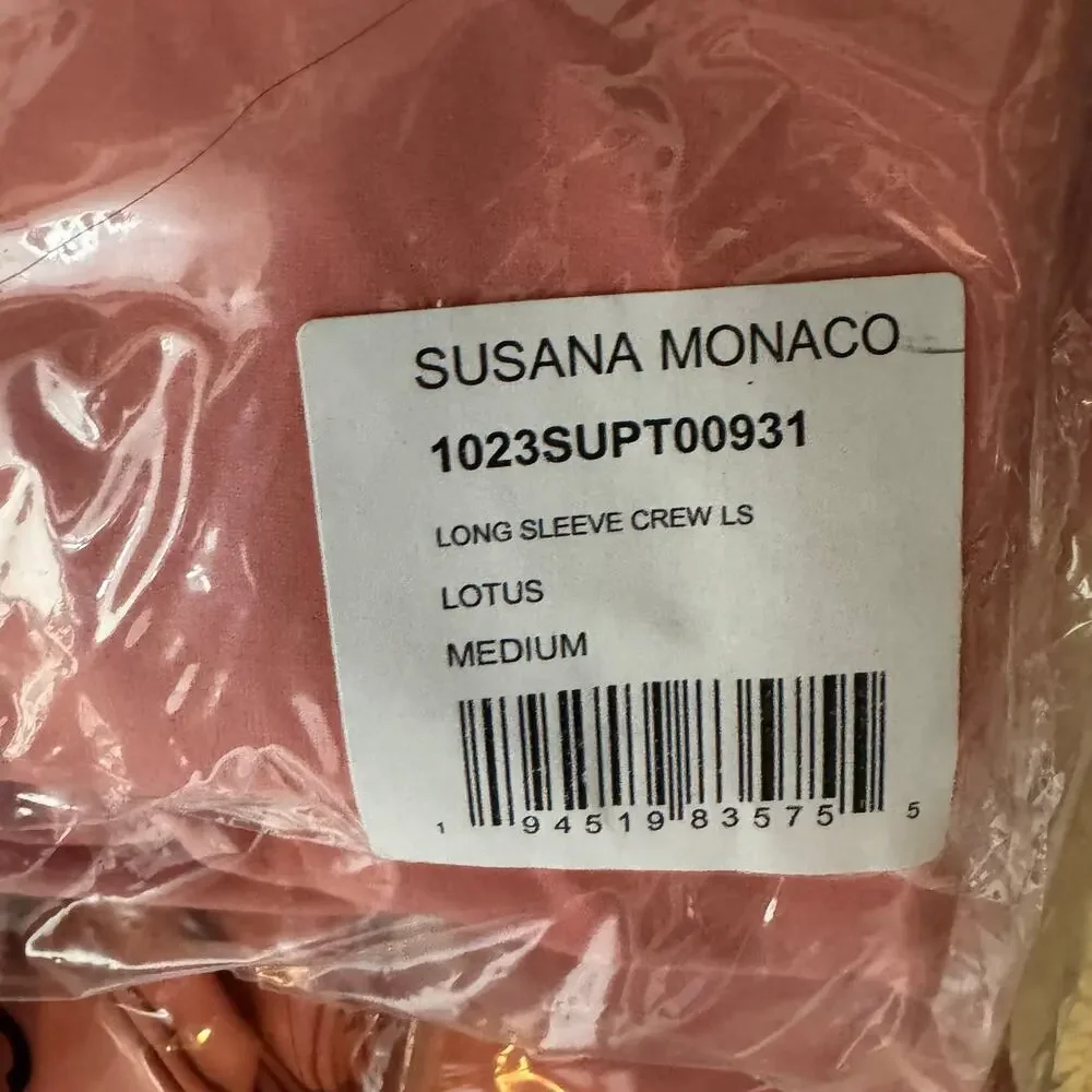 Susana Monaco Long Sleeves Stretch Crop Top Lotus NWT Size Medium